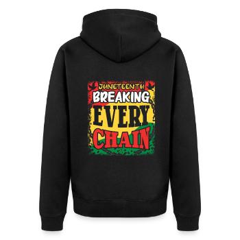 Breaking Chain Celebrate Juneteenth Black History - Unisex Premium Organic Zip Hoodie - black - Back - Nico (187cm)