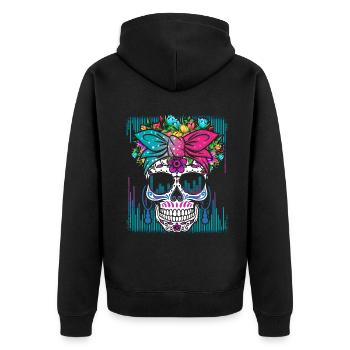 Cool Muertos Drip Rave Musik Party Cool Tekkno - Unisex Premium Bio Zip Hoodie - Schwarz - Hinten - Nico (187cm)