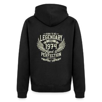 Legendary since 1974 Vintage Vintage Birthday - Unisex Premium Organic Zip Hoodie - black - Back - Nico (187cm)