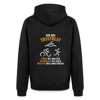 Triathlet König Bezwinger Meister Triathlet Profi - Unisex Premium Bio Zip Hoodie - Schwarz - Hinten - Nico (187cm)