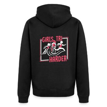 Girls TRI Harder Triathlon Bike Triathlete Training - Unisex Premium Organic Zip Hoodie - black - Back - Nico (187cm)