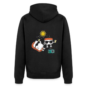 Drôle de surf de sushis japonais Hello Summer - Veste à capuche bio Premium Unisexe - noir - Dos - Nico (187cm)