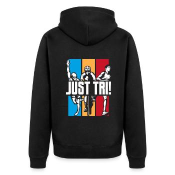 Just TRI Triathlon Bike Triathlete Training Pro - Unisex Premium Organic Zip Hoodie - black - Back - Nico (187cm)