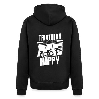 Triathlon Makes Me Happy Training Triathlonrad - Unisex Premium Bio Zip Hoodie - Schwarz - Hinten - Nico (187cm)