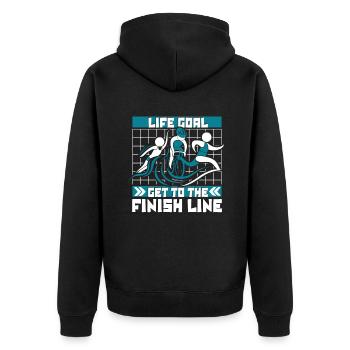 Life Goal Get To The Finish Line Training Profi - Unisex Premium Bio Zip Hoodie - Schwarz - Hinten - Nico (187cm)