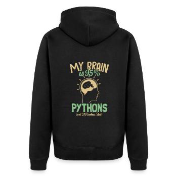 My Brain is 95% Pythons Python Snake Banana - Unisex Premium Organic Zip Hoodie - black - Back - Nico (187cm)