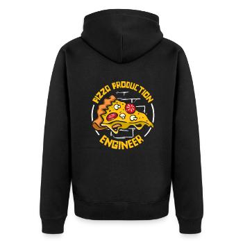 Pizza Production Engineer Pizzablech Pizzaofen - Unisex Premium Bio Zip Hoodie - Schwarz - Hinten - Nico (187cm)