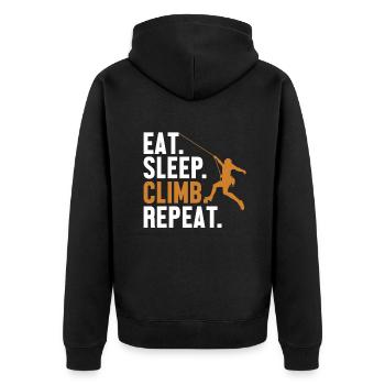 Eat Sleep Climb Repeat Alpinklettern - Unisex Premium Bio Zip Hoodie - Schwarz - Hinten - Nico (187cm)