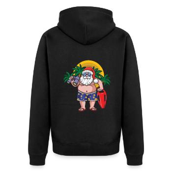Weihnachten Juli Lustiger Weihnachtsmann Surfen Hallo Sommer - Unisex Premium Bio Zip Hoodie - Schwarz - Hinten - Nico (187cm)