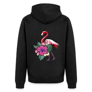 Tropical Flamingo Palm Tree Surf Hello Summer - Unisex Premium Organic Zip Hoodie - black - Back - Nico (187cm)