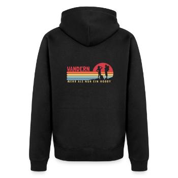 Wandern mehr als ein Hobby Hiking Trekking - Unisex Premium Bio Zip Hoodie - Schwarz - Hinten - Nico (187cm)