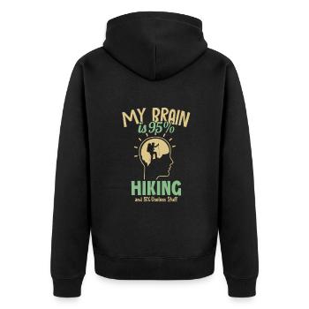 My Brain is 95% Hiking Trekking Bergwandern - Unisex Premium Bio Zip Hoodie - Schwarz - Hinten - Nico (187cm)