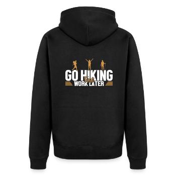 Hiking First Work Later Bergwandern Hiking - Unisex Premium Bio Zip Hoodie - Schwarz - Hinten - Nico (187cm)