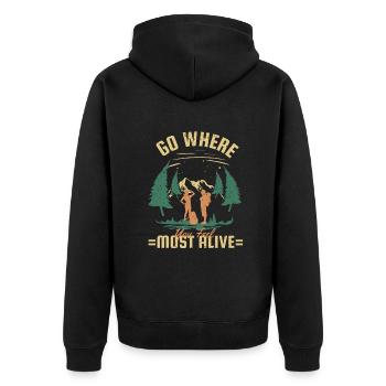 Go Where Feel Most Alive Trekking Bergwandern - Unisex Premium Bio Zip Hoodie - Schwarz - Hinten - Nico (187cm)