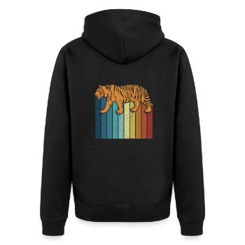 Retro Big Cat King Tiger Wildcat Siberian - Unisex Premium Organic Zip Hoodie - black - Back - Nico (187cm)