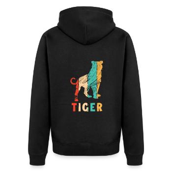 Retro Wildkatze Raubkatze Königstiger Sibirischer - Unisex Premium Bio Zip Hoodie - Schwarz - Hinten - Nico (187cm)