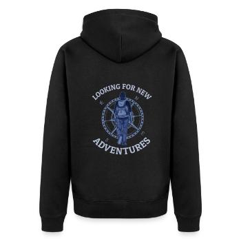 Looking For New Adventures Trekking Bergwandern - Unisex Premium Bio Zip Hoodie - Schwarz - Hinten - Nico (187cm)