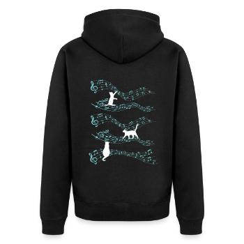 Cute Cat Playing On Musical Notes Musician - Unisex Premium Organic Zip Hoodie - black - Back - Nico (187cm)