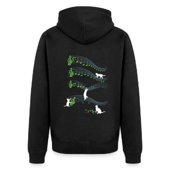 Playful Cute Cat Playing On Musical Notes Musician - Unisex Premium Organic Zip Hoodie - black - Back - Nico (187cm)