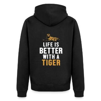Life is Better with a Tiger Königstiger - Unisex Premium Bio Zip Hoodie - Schwarz - Hinten - Nico (187cm)