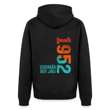 Limited Edition Juli 1952 Legendär Seit Juli 1952 - Unisex Premium Bio Zip Hoodie - Schwarz - Hinten - Nico (187cm)