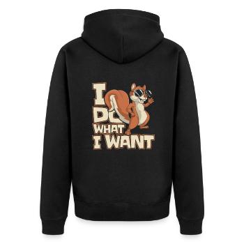 I Do What I Want Fuchshörnchen Grauhörnchen - Unisex Premium Bio Zip Hoodie - Schwarz - Hinten - Nico (187cm)