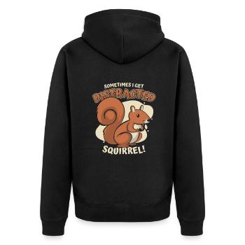 Sometimes I Get Distracted Grauhörnchen - Unisex Premium Bio Zip Hoodie - Schwarz - Hinten - Nico (187cm)