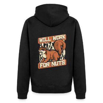 Will Work For Nuts Grauhörnchen Squirrel - Unisex Premium Bio Zip Hoodie - Schwarz - Hinten - Nico (187cm)