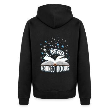 Ich lese verbotenes Buch Lustiger Buchliebhaber Leser Lesen - Unisex Premium Bio Zip Hoodie - Schwarz - Hinten - Nico (187cm)
