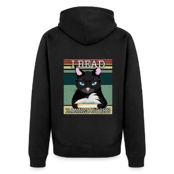 Lesen Verbotenes Buch Lustiger Buchliebhaber Lesen Sie Retro-Katze - Unisex Premium Bio Zip Hoodie - Schwarz - Hinten - Nico (187cm)