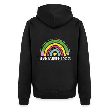 Ich habe Verbotenes Buch Rainbow Book Lover Reader gelesen - Unisex Premium Bio Zip Hoodie - Schwarz - Hinten - Nico (187cm)