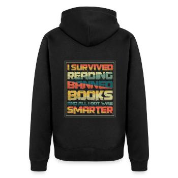 Überlebte Lektüre Verbotene Bücher Liebhaber Leser Lesen - Unisex Premium Bio Zip Hoodie - Schwarz - Hinten - Nico (187cm)