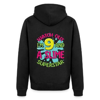 Age 9 Year Old Kids Slime Lover Awesome Slime Star - Unisex Premium Organic Zip Hoodie - black - Back - Nico (187cm)