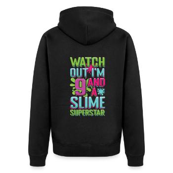 Alter 9 Jahre alt Kinder Schleim Liebhaber Genialer Schleim - Unisex Premium Bio Zip Hoodie - Schwarz - Hinten - Nico (187cm)