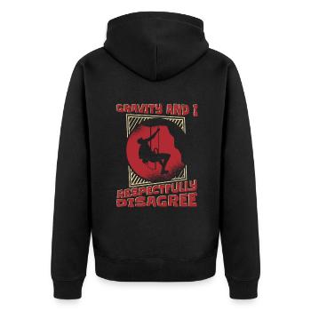 Gravity And I Respectfully Disagree Alpinklettern - Unisex Premium Bio Zip Hoodie - Schwarz - Hinten - Nico (187cm)