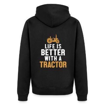 Life is Better with a Tractor Bauer - Unisex Premium Bio Zip Hoodie - Schwarz - Hinten - Nico (187cm)