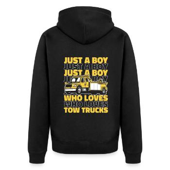 A Boy Who Loves Tow Trucks Abschlepper Fahrer - Unisex Premium Bio Zip Hoodie - Schwarz - Hinten - Nico (187cm)