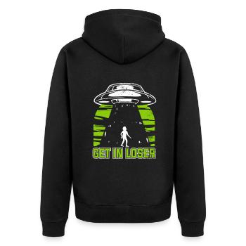 Get In Loser Conspiracy Außerirdischer Ufo Alien - Unisex Premium Organic Zip Hoodie - black - Back - Nico (187cm)