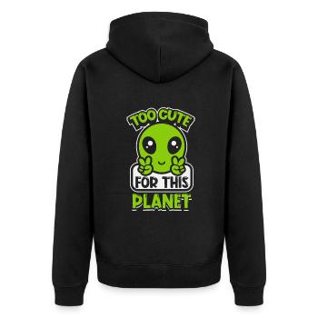 Too Cute For This Planet Conspiracy - Unisex Premium Bio Zip Hoodie - Schwarz - Hinten - Nico (187cm)