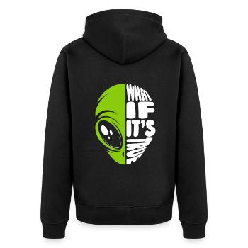What If It's True Conspiracy Alien UFO - Unisex Premium Organic Zip Hoodie - black - Back - Nico (187cm)