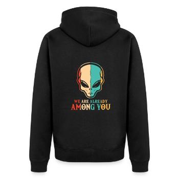 Nous sommes déjà parmi vous conspiration ufo - Veste à capuche bio Premium Unisexe - noir - Dos - Nico (187cm)