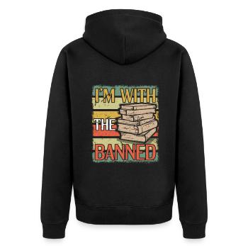 Ich bin mit dem verbotenen Vintage-Buchliebhaber-Leser zusammen - Unisex Premium Bio Zip Hoodie - Schwarz - Hinten - Nico (187cm)