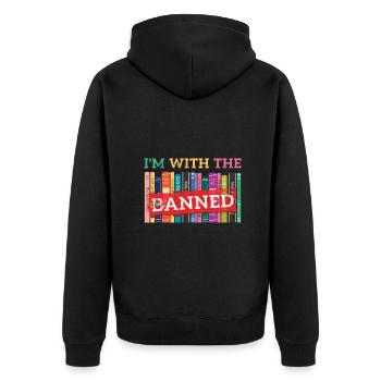 Ich bin mit dem verbotenen Buchliebhaber Leseverbot - Unisex Premium Bio Zip Hoodie - Schwarz - Hinten - Nico (187cm)
