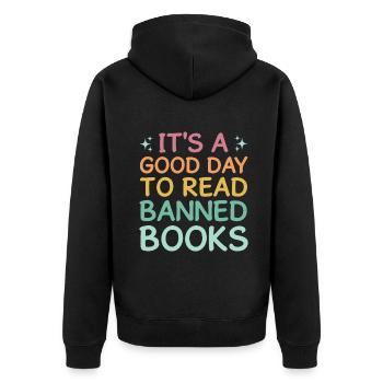 Tag lesen Verbotenes Buch Lustige Buch Liebhaber Leser Lesen - Unisex Premium Bio Zip Hoodie - Schwarz - Hinten - Nico (187cm)
