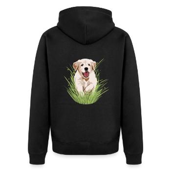 Rüde Vierbeiner Wauwau Hundebesitzer Golden - Unisex Premium Bio Zip Hoodie - Schwarz - Hinten - Nico (187cm)