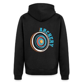 Retro Vintage Archery Hunting Target Bow Arrow - Unisex Premium Organic Zip Hoodie - black - Back - Nico (187cm)