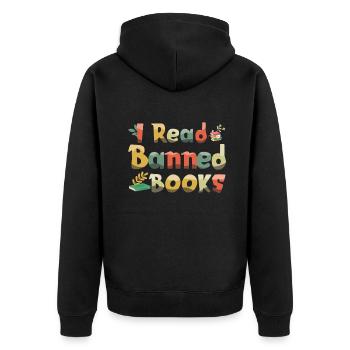Ich lese verbotenes Buch Vintage Lover Reader Lesen - Unisex Premium Bio Zip Hoodie - Schwarz - Hinten - Nico (187cm)
