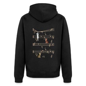 Realistic Cat Playing Musical Notes Musician - Unisex Premium Organic Zip Hoodie - black - Back - Nico (187cm)
