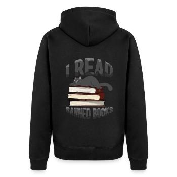 I Read Banned Book Cat Book Lover Reader Read - Unisex Premium Organic Zip Hoodie - black - Back - Nico (187cm)