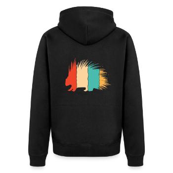 Retro Hystricidae Stacheltier Nordamerika - Unisex Premium Bio Zip Hoodie - Schwarz - Hinten - Nico (187cm)